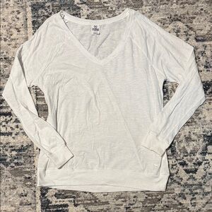 Victoria’s Secret PINK Women's White V-Neck Long Sleeve Semi Sheer Top 2000s